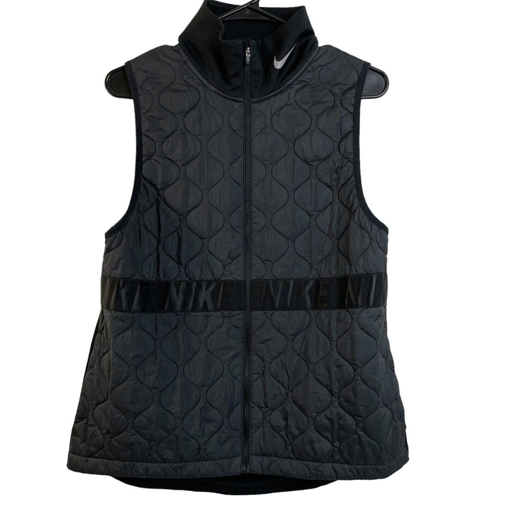 Nike Aerolayer Running Vest Women's Medium Black Puffer Full Zip Athletic Logo